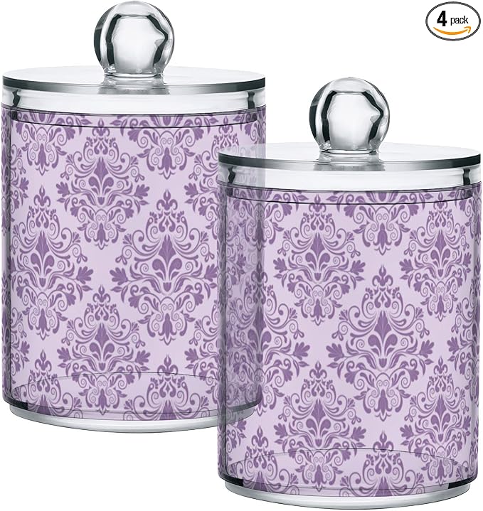 MNSRUU 4 Pack Qtip Holder Organizer Dispenser Purple Morden Floral Bathroom by MNSRUU