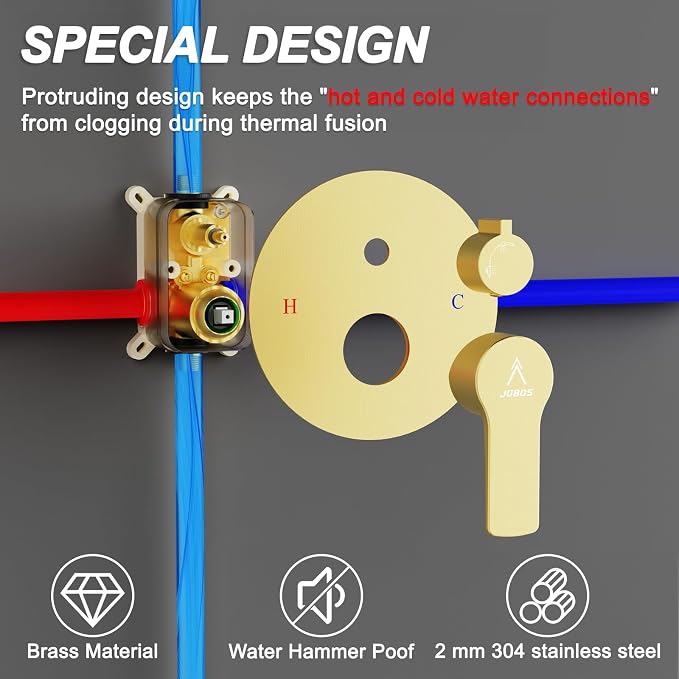 Shower Faucet Set Brass 10IN Rough-In Valve Body Trim Kit Rainfall Included - Image 4