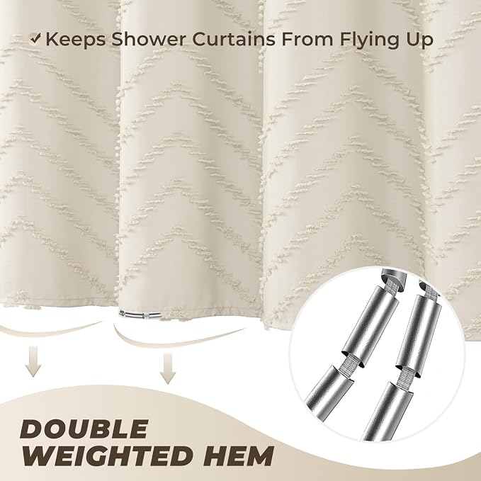 Extra Long Cream Shower Curtain 72 x 84 Boho Farmhouse Shower Curtain Tufted - Image 4