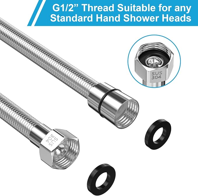 59" Shower Hose, Extra Long 304 Stainless Steel Handheld Shower Head Hose - Image 4