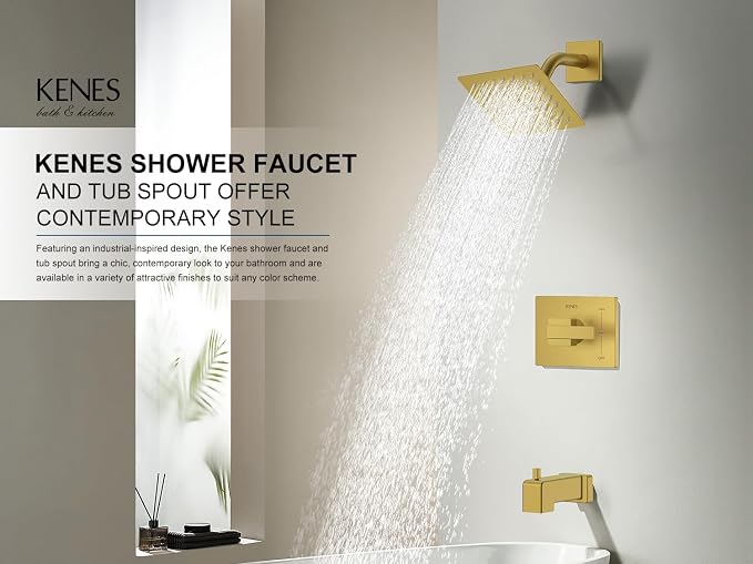 KENES Brushed Gold Tub and Shower Trim Kit, Square Tub Shower Faucet Set - Image 2