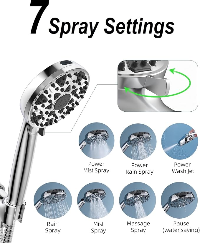 Shower Head With Handheld 7 Settings High Pressure, Built-in Power Wash to - Image 3
