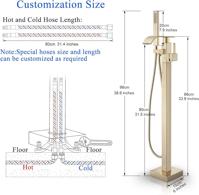 Senlesen Bathroom Tub Filler Faucet Floor Mounted Bathtub Shower Faucet - Image 7