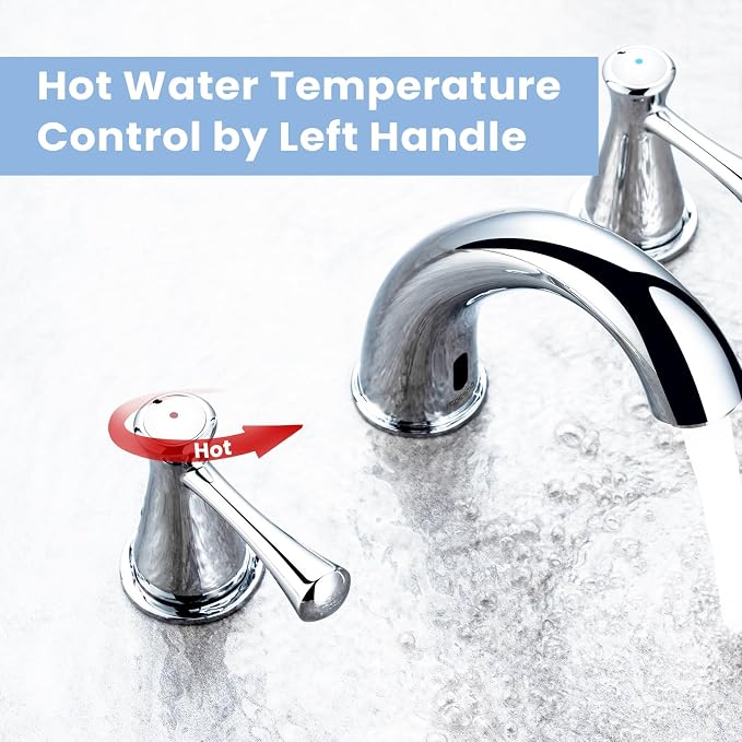 Touchless Bathroom Faucet for 3 Holes 3 Handles, Controlling Temperature & - Image 2