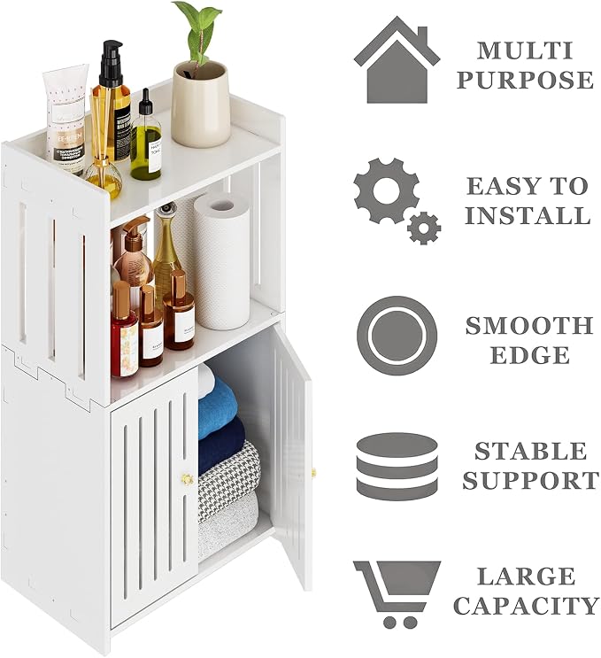 Bathroom Storage Cabinet, 3-Tier Small White Floor Cabinet Freestanding - Image 7