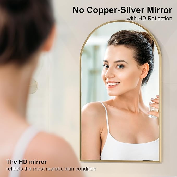 Recessed Medicine Cabinet Mirror, Brushed Gold Arched Medicine Cabinet - Image 7