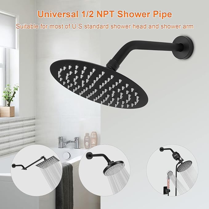 HarJue Shower Arm with Flange and Teflon Tape, Wall Mounted Shower Pipe 304 - Image 4