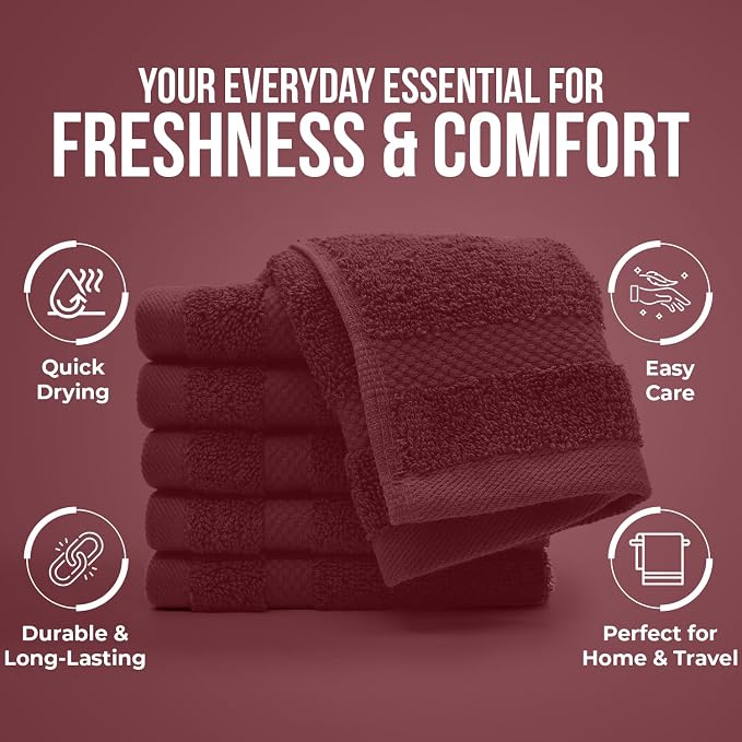 DAN RIVER 12-Pack Premium 100% Cotton Pomegranate Face Towels – Reusable Face - Image 7