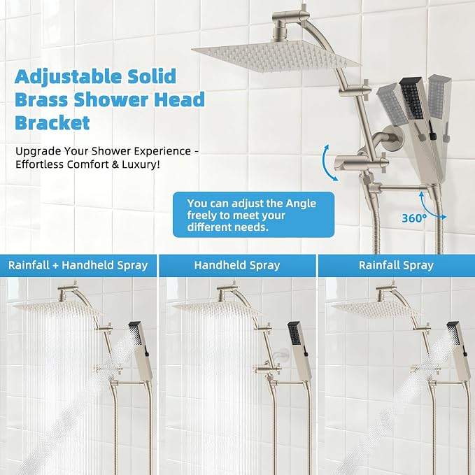 Hibbent All Metal CUPC Certified 8'' Rainfall Shower Head, Dual Shower Head - Image 7