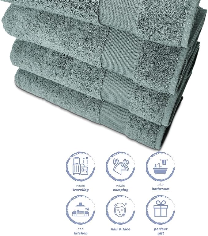 Hencely Premium Bath Towel Set of 4-28x58 Inches - Image 6