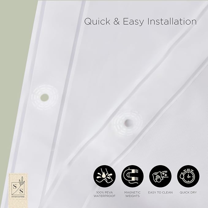 Stitch & Stone Shower Curtain Liner, Premium Lightweight Durable Waterproof 4g - Image 6