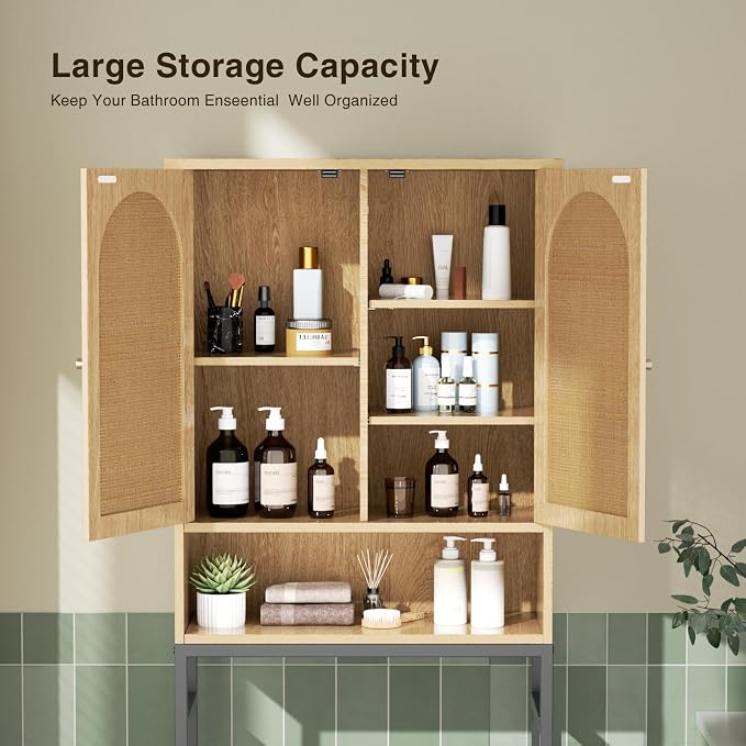 Rattan Toilet Storage Cabinet, Over the Rack Wood Cabinet - Image 5