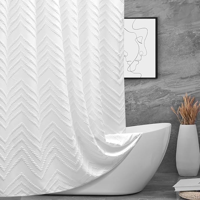 78 inch Shower Curtain Tall Shower Curtain 78 Inches Long White Tufted Chevron by TURKIO