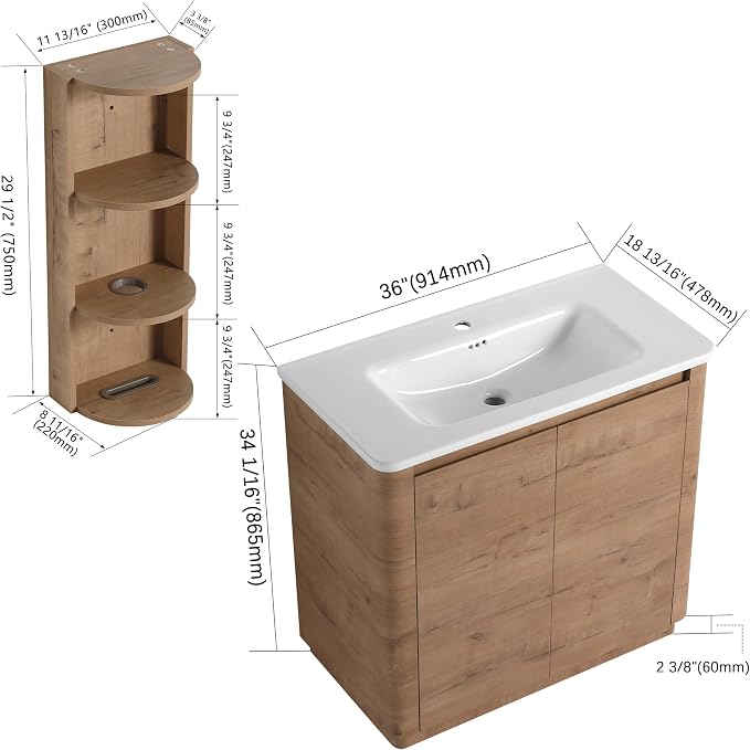36 Inch Bathroom Vanity with Sink, Wooden Bathroom Cabinet with Soft Close Doors - Image 2