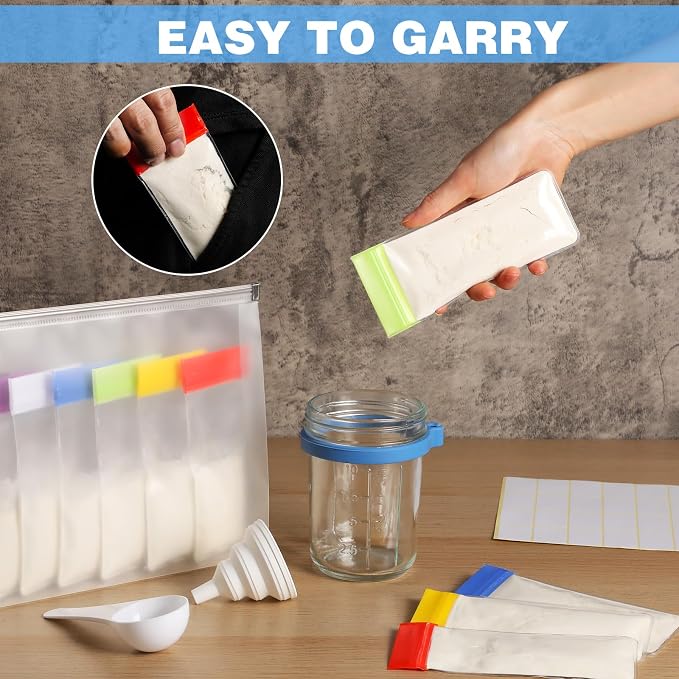67pcs Protein Powder Travel Container Set 42 Single Dose Bags 6 Large Reusable - Image 6