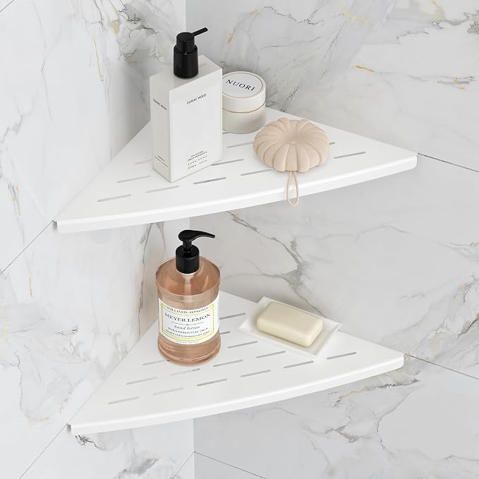Corner Shower Shelf Matte White, 304 Stainless Steel 11.5” Recessed Corner by Qeke