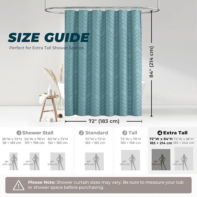 84inches Extra Long Teal Shower Curtain Boho Farmhouse Shower Curtain 72 x 84 - Image 2