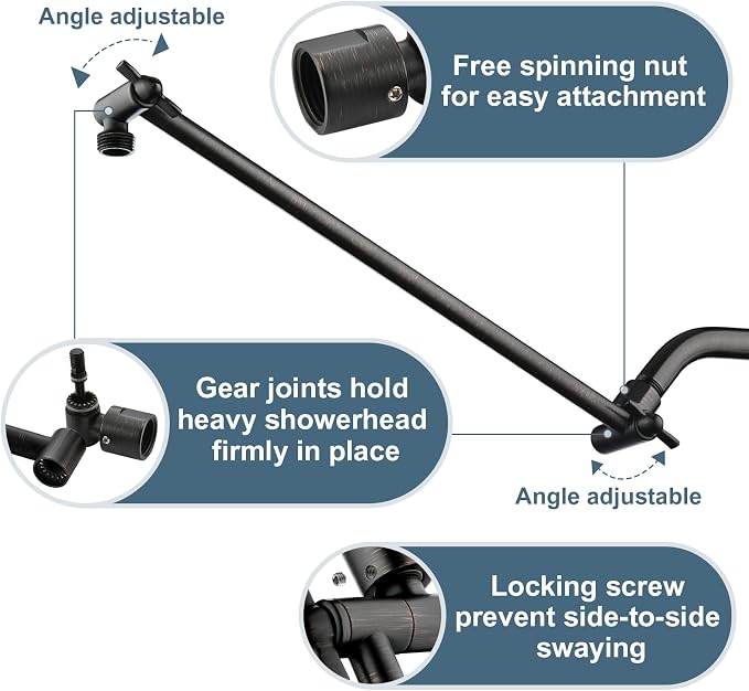 BRIGHT SHOWERS 15 Inch Extra Long Shower Head Extension Arm, Solid Brass Shower - Image 3