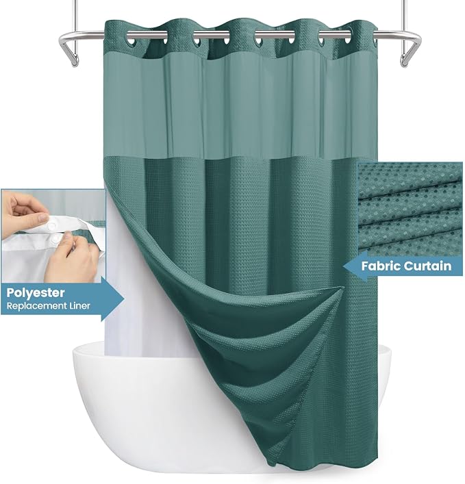 Seaweed Green Long No Hook Shower Curtain - Image 4