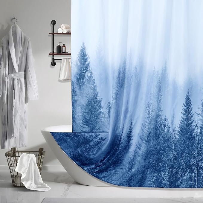 ORTIGIA 78 Inch Blue Misty Forest Shower Curtain - Image 7