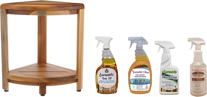 EcoDecors SnazzyCorner 18" Teak Wood Corner Shower Shelf, Fully Assembled | by EcoDecors