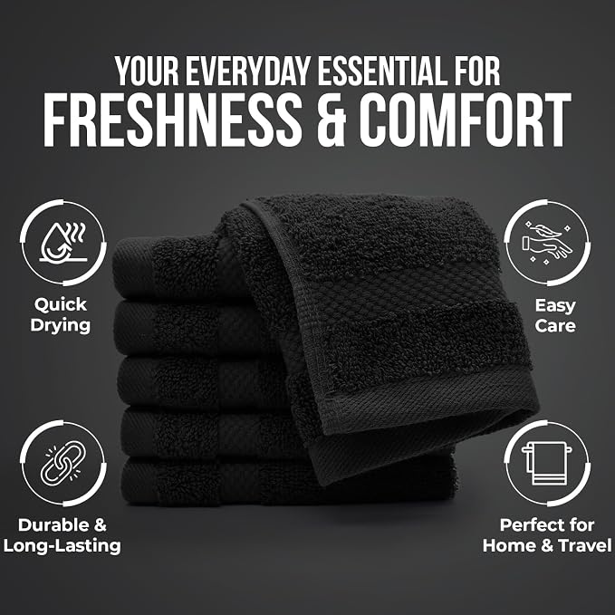 DAN RIVER 12-Pack Premium 100% Cotton Black Face Towels – Reusable Face Towel - Image 7