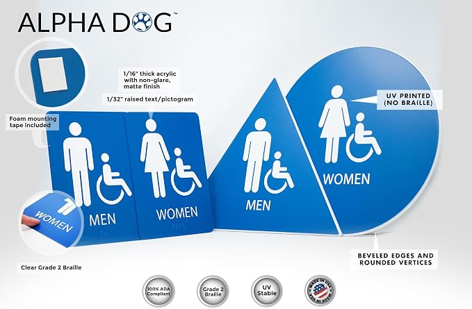 ALPHA DOG ADA SIGNS Bathroom Bundle: Men's Women's Restroom Signs, ADA - Image 3