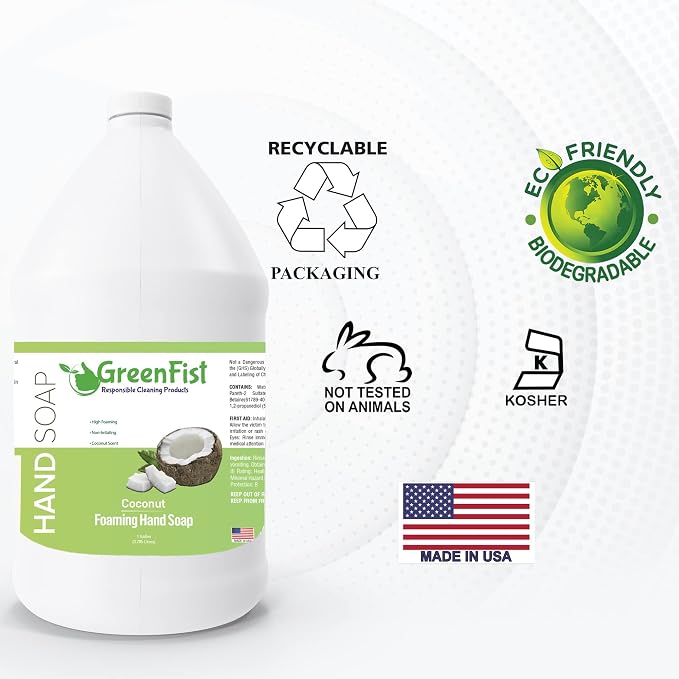 GreenFist Foaming Hand Soap Refills Jug Coconut Scent Foam Refill Made in USA - Image 6