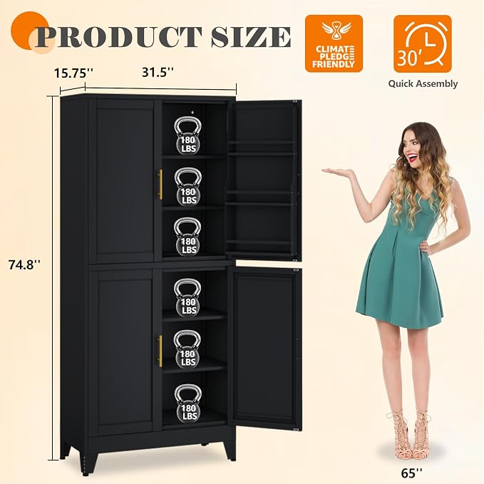74.8" Tall Metal Food Cabinet, Storage Cabinets - Image 2