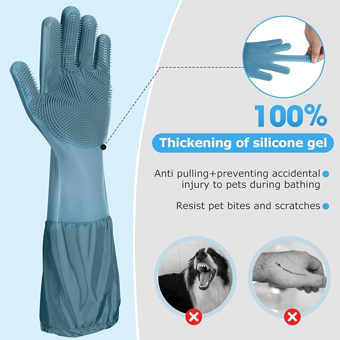 Dog Washing Gloves | Pet Grooming Gloves | Extra Long Arms - Image 4
