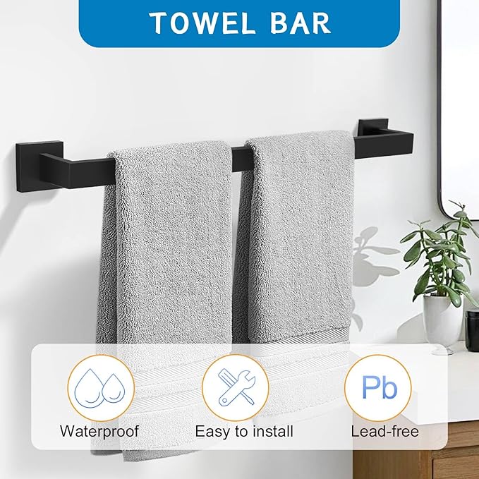 5 Pieces Bathroom Hardware Accessories Set Black Towel Bar Set Towel Holder - Image 2