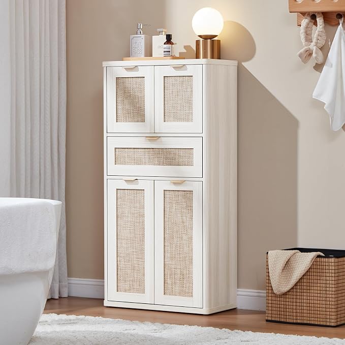 LEYAOYAO 48" Tall Storage Cabinet, Rattan Bathroom Floor Cabinets - Image 4