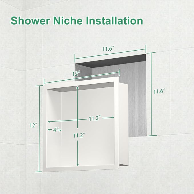 SaniteModar Shower Niche, Stainless Steel Shower Niche 12" X 12" No Tile Needed - Image 3