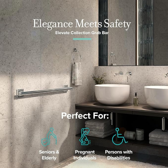 Gatco 940 Elevate 12" L Grab Bar, Chrome/ADA Compliant Stainless Steel Safety - Image 4