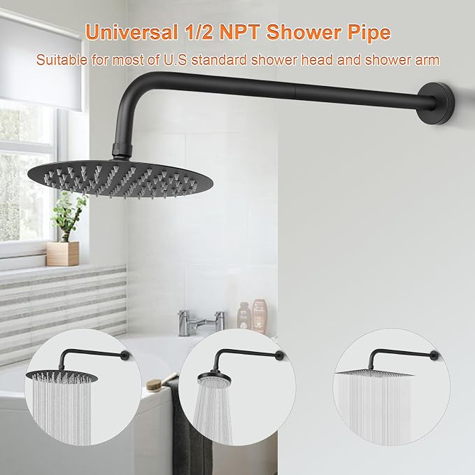 HarJue Shower Arm with Flange and Teflon Tape, Wall Mounted Shower Pipe 304 - Image 3