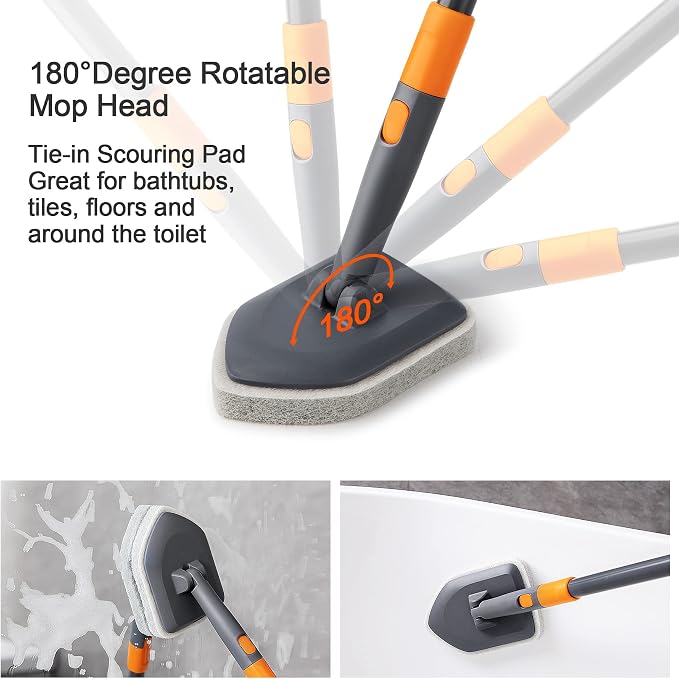 Tile Tub Scrubber Brush with 3 Different Function Cleaning Heads and 56" - Image 6