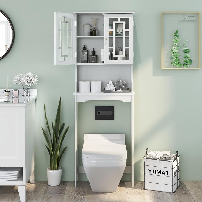 COSTWAY Over The Toilet Storage Cabinet, Bathroom Shelf Over Toilet, Double - Image 4