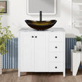 32" White Bathroom Vanity with Marble Texture Top and 4 Drawers, Modern by Solidee