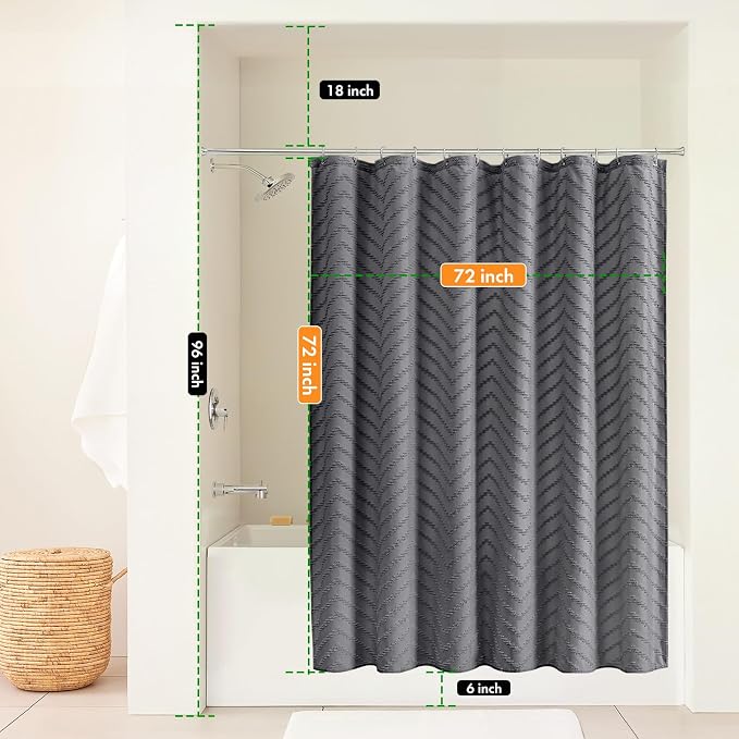 Boho Gray Shower Curtain Tufted Chevron Striped Shabby Chic Textured Cloth - Image 8
