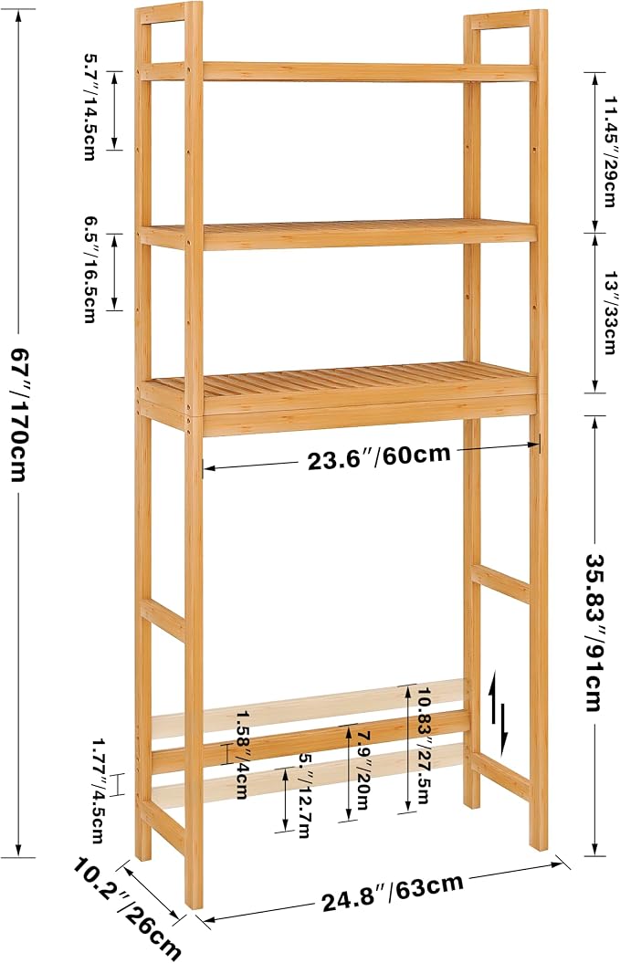 SMIBUY Bathroom Storage Shelf, Bamboo Over-The-Toilet Organizer Rack, - Image 3