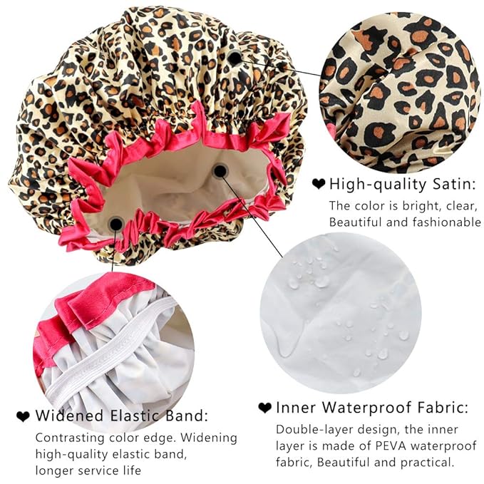 TCOTBE 4 Pieces Shower Cap for Women, Elastic and Reusable, Environmental - Image 3