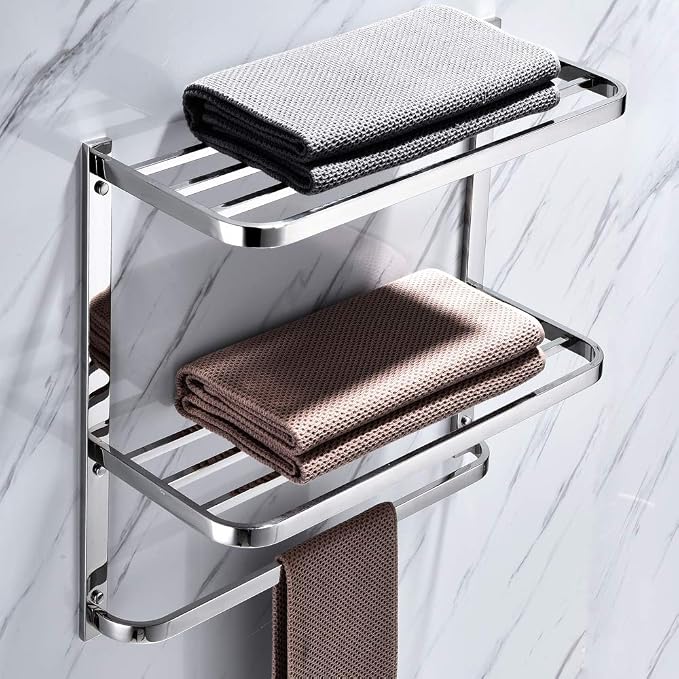 3-Tier Bathroom Shelf with Towel Bars, Stainless Steel Wall Mounting Rack - Image 4