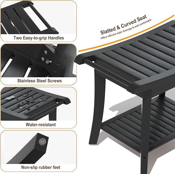 Bamboo Shower Stool Bench Waterproof - Image 7