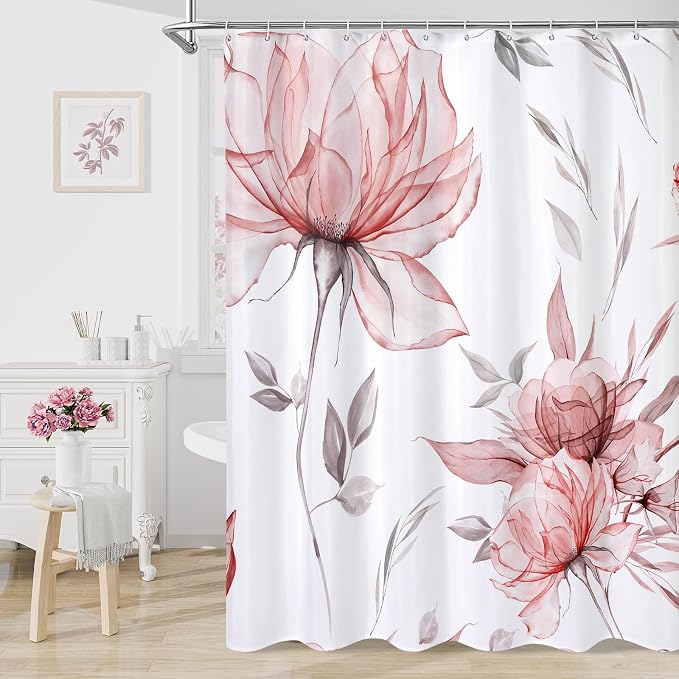 Extra Long Boho Watercolor Floral Shower Curtain 72 x 84, Artistic XL Fabric by Decorateyourhome