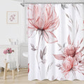 Red and Grey Boho Watercolor Floral Shower Curtain, Ink Painting Style Blossom by Decorateyourhome