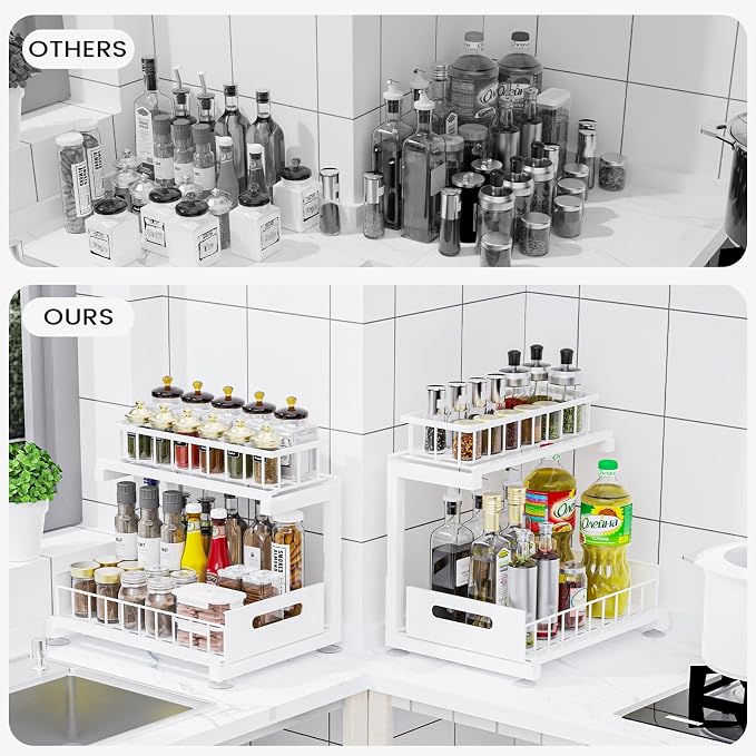 2 Pack Under Sink Organizer, Heavy Duty Metal Slide Out Sink Shelf Organizer - Image 3