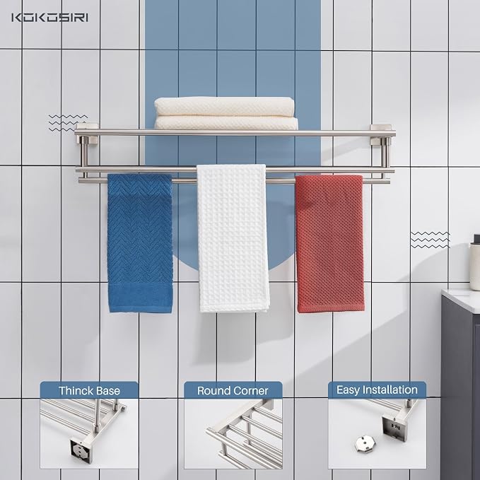 KOKOSIRI Towel Shelf with Double Towel Bars 32 Inches Bathroom Towel Rack Bath - Image 3