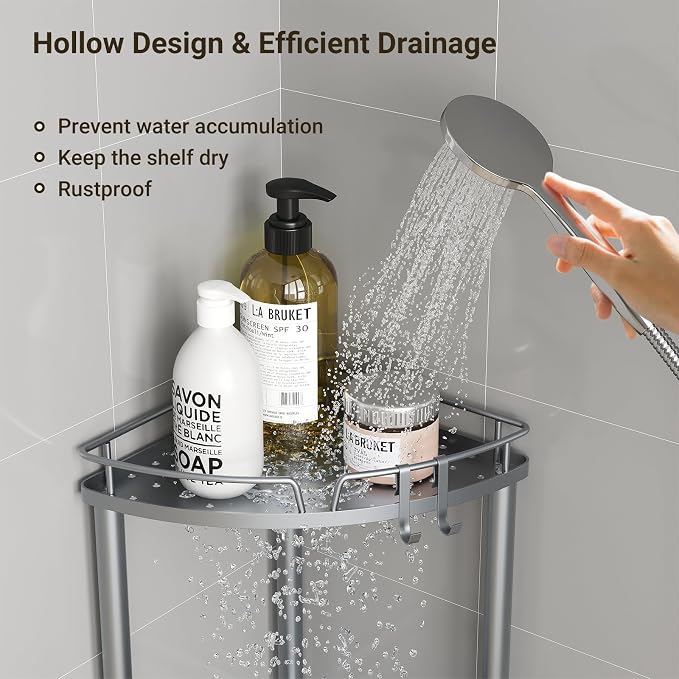 ELYKEN Corner Shower Caddy Standing, 3 Tier Rustproof Metal Shower Organizer - Image 4