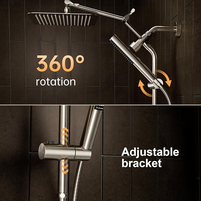 Veken 10" Luxurious Brushed Nickel All Metal Rain Shower Head - Image 3
