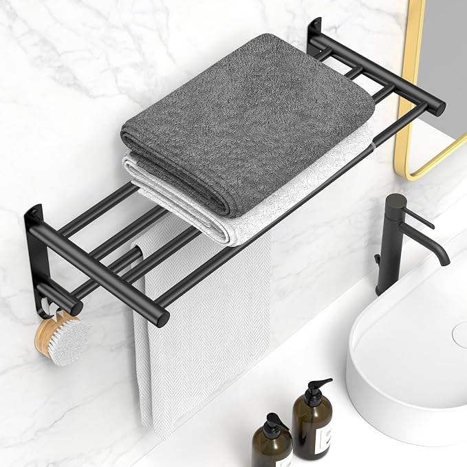 Black Adjustable Towel Bar for Bathroom Wall Mount17-30.7inch Adhesive Shower - Image 2